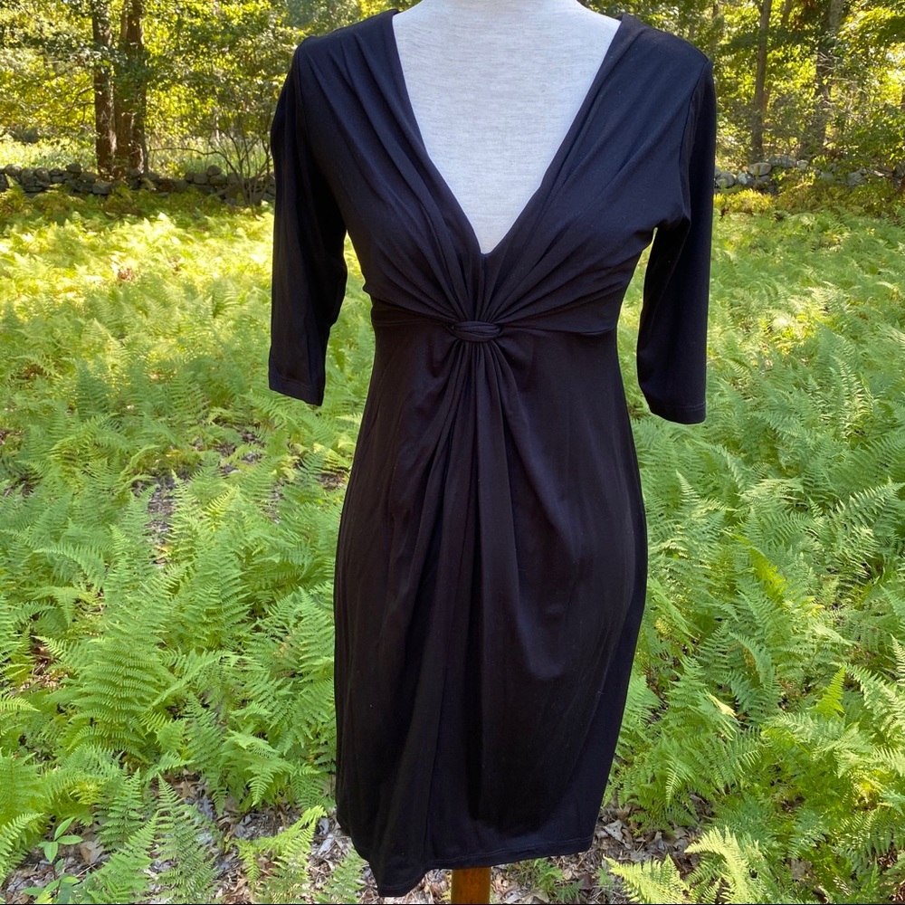 SUSANA MONACO DRESS BLACK JERSEY EMPIRE WAIST V-NECK Size S